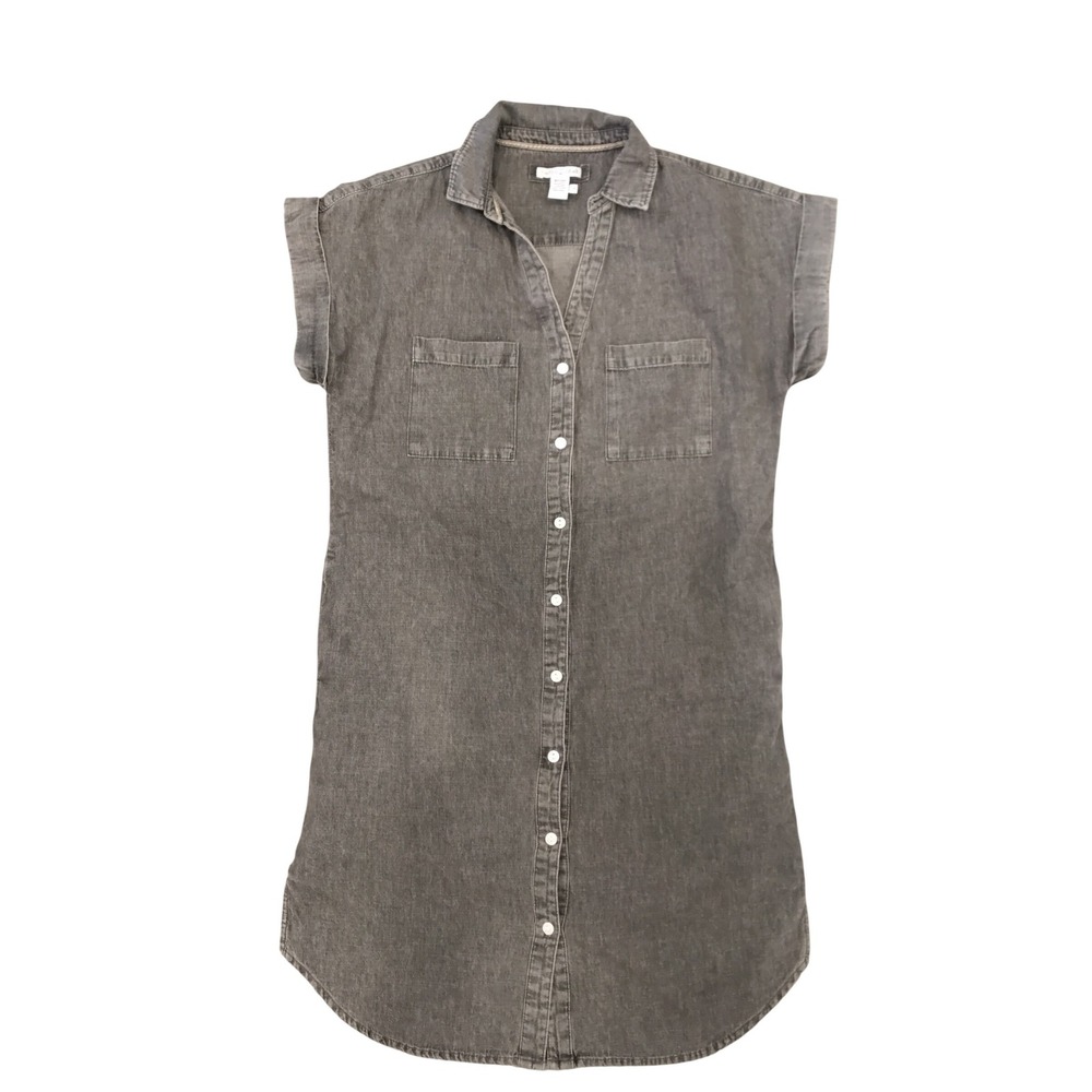 Carbon2Cobalt Womens Grey‎ Cotton Denim Shirt Dress Short Sleeve Size S